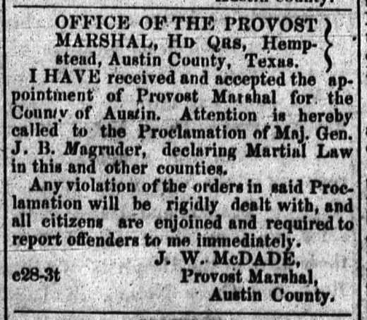 Martial Law - Austin County.