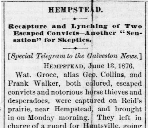 Recapture and Lynching of Two Escaped Convicts.