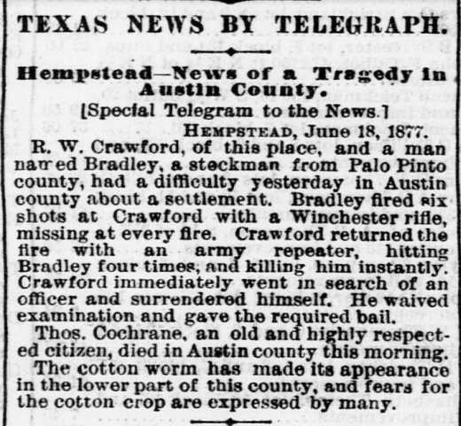 R. W. Crawford Kills Bradley.
