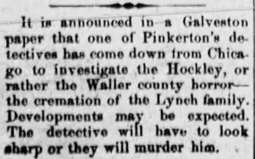 Pinkerton Detective to Investigate Lynch Murders.