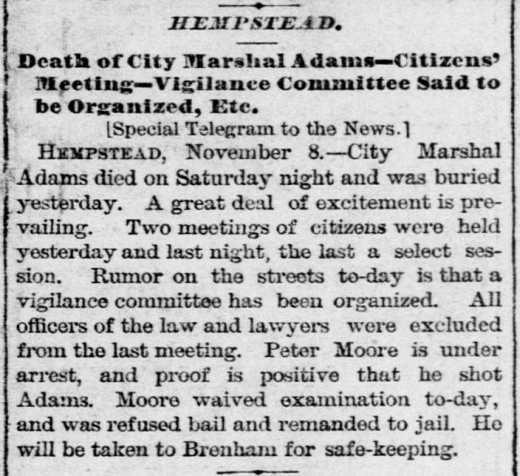 Death of City Marshal Adams.