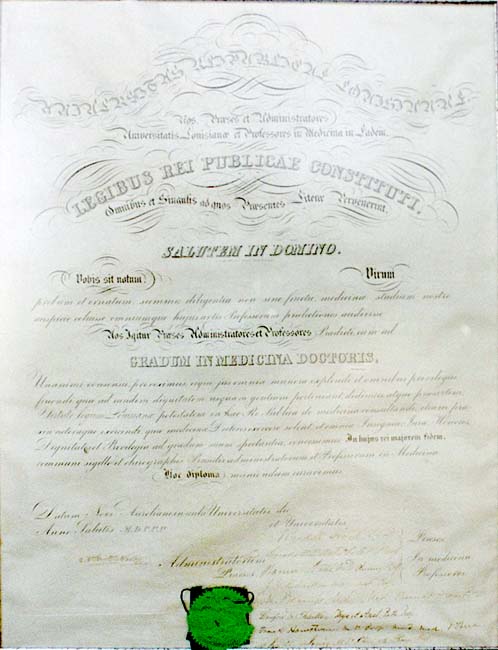 The medical diploma of Obadiah M. Kyle